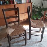 Set of 6 wooden chairs and 50s straw