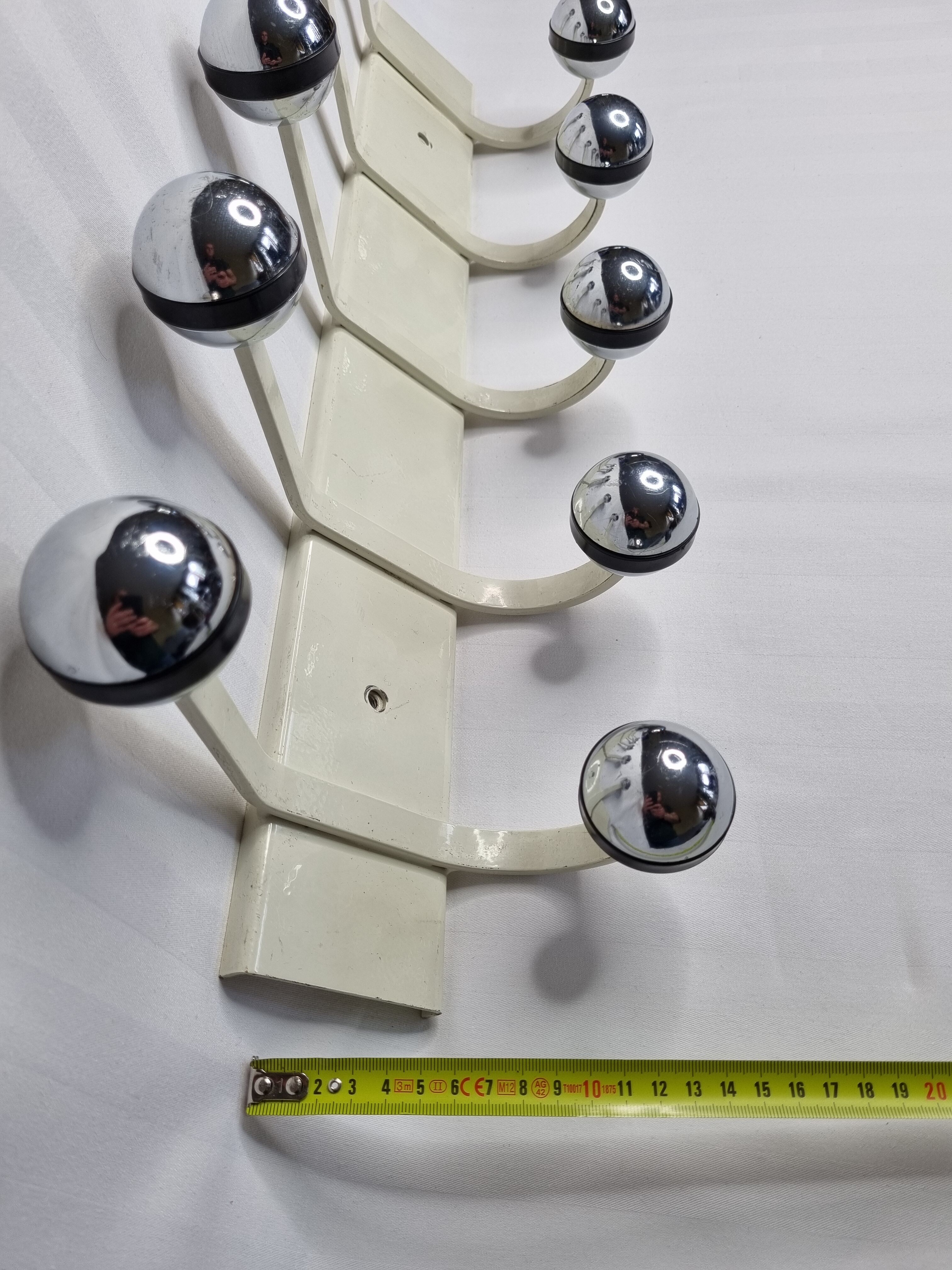 Vintage wall coat rack, five hooks, 70s