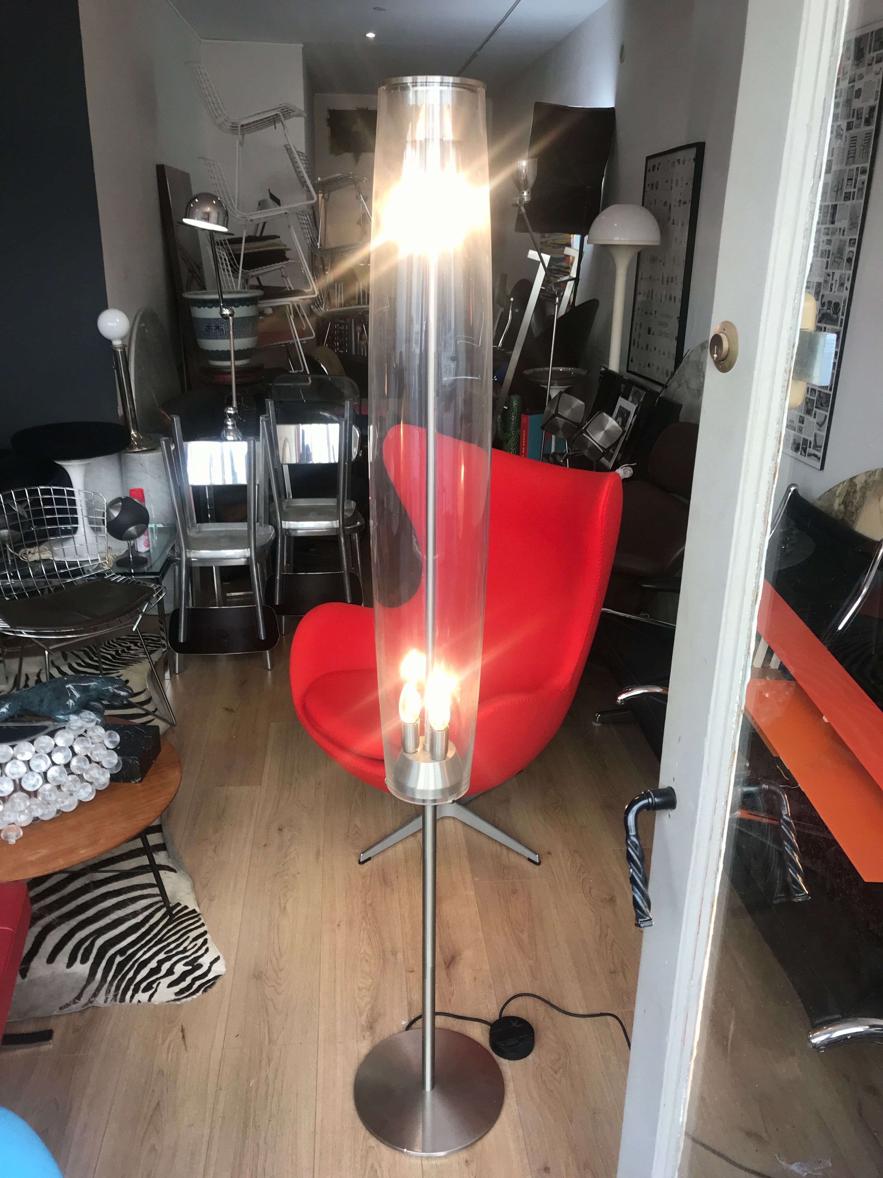 Large vintage space age globe glass and brushed steel lamppost