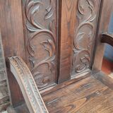 Neo-Gothic style cathedra armchair in carved oak