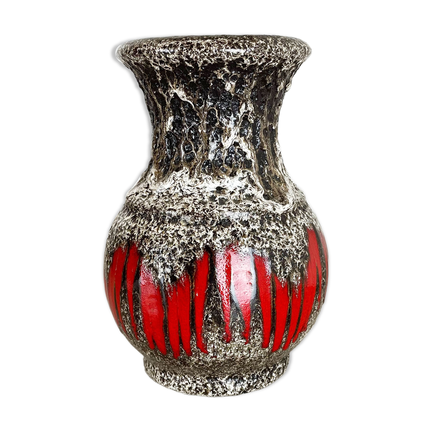 Zig Zag Pottery Fat Lava Vase Made by Scheurich, Germany, 1970s