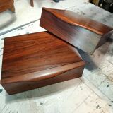 Scandinavian suspended bedside tables in rosewood.