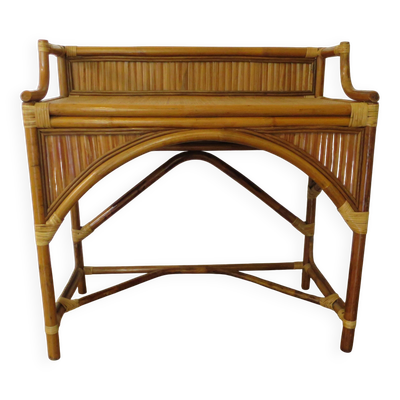Vintage-console-bureau-rotin naturel tressé-années 60
