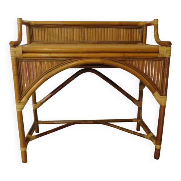 Vintage-console-bureau-rotin naturel tressé-années 60