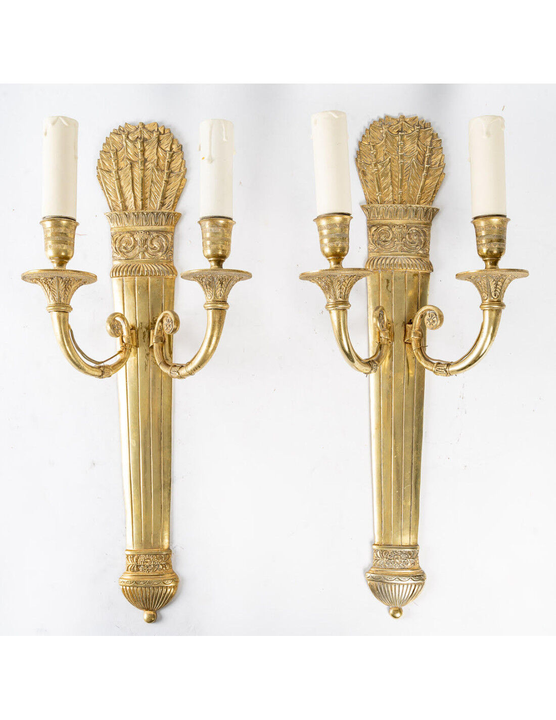 Pair of two-light Restoration style wall sconces