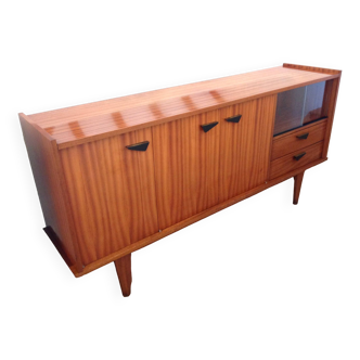 Varnished wooden sideboard with glass storage / vintage 60s-70s