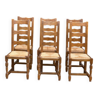 6 chaises à manger bois massif chêne moyen paillées 110cm