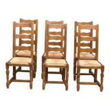 6 chaises à manger bois massif chêne moyen paillées 110cm