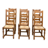 6 solid oak dining chairs with straw 110cm