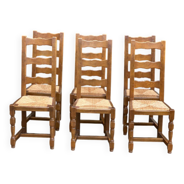 6 chaises à manger bois massif chêne moyen paillées 110cm