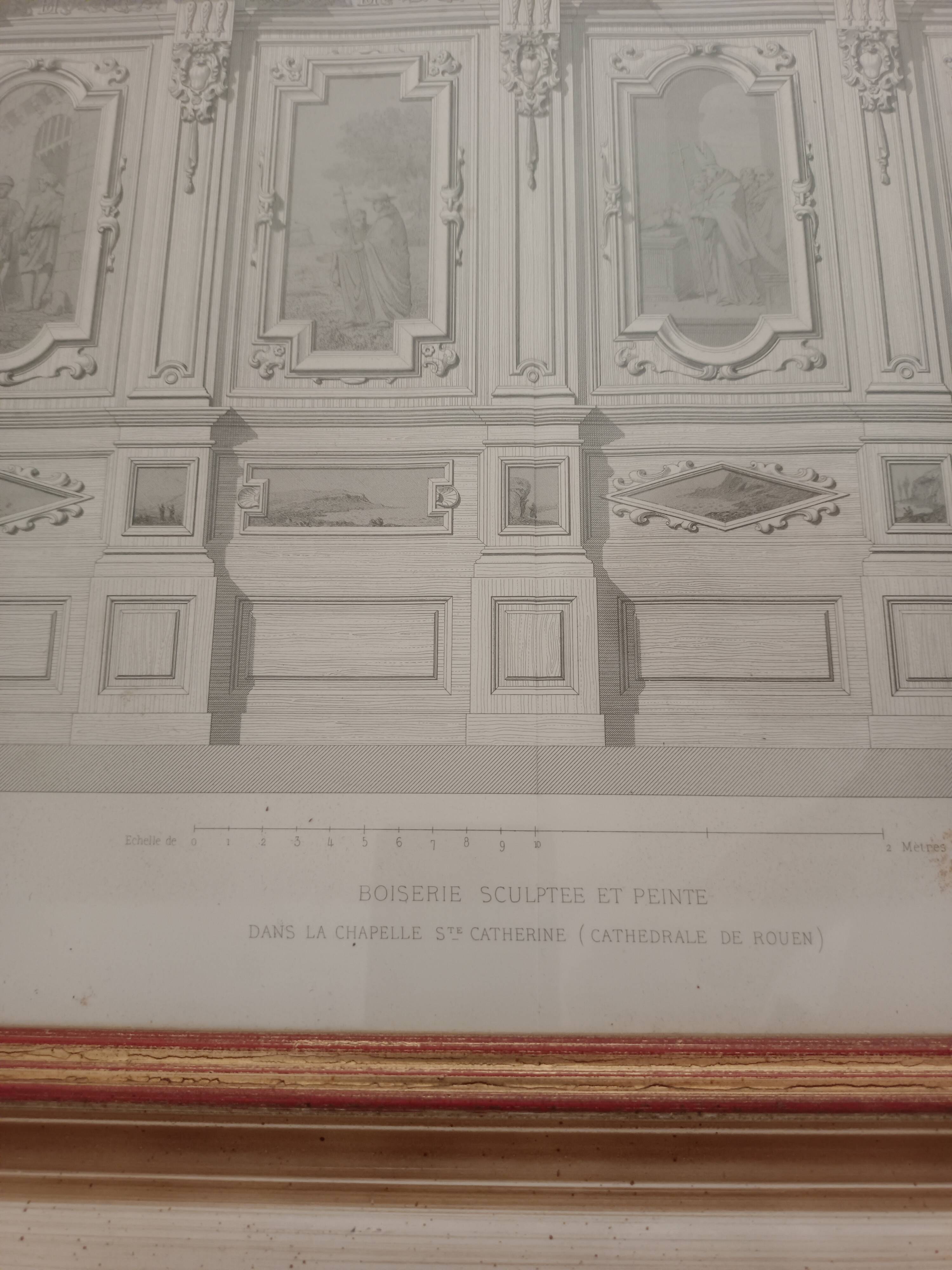 Architectural pencil drawing of the woodwork of the Rouen Cathedral Chapel