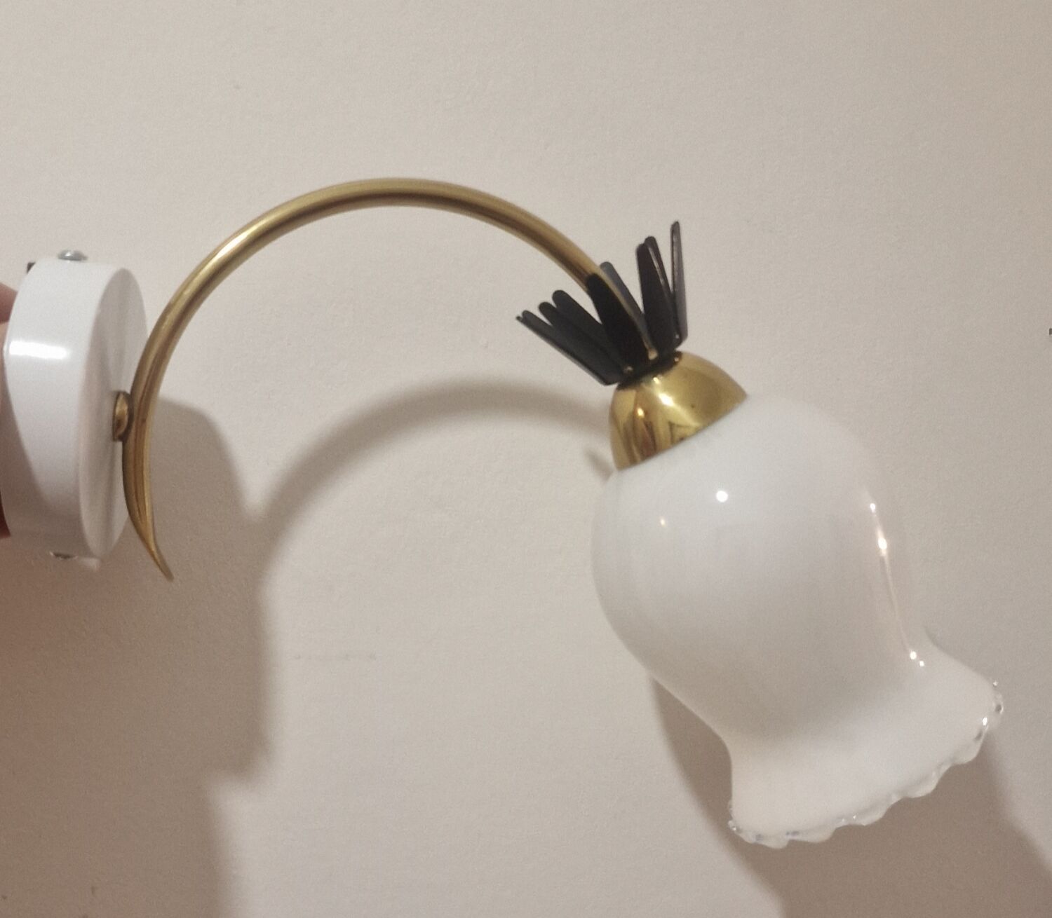 Duo of opaline brass wall lamps black or white finish of your choice