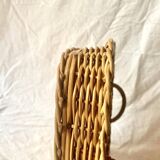 Vintage rattan and varnished wood tray - grape cluster decor