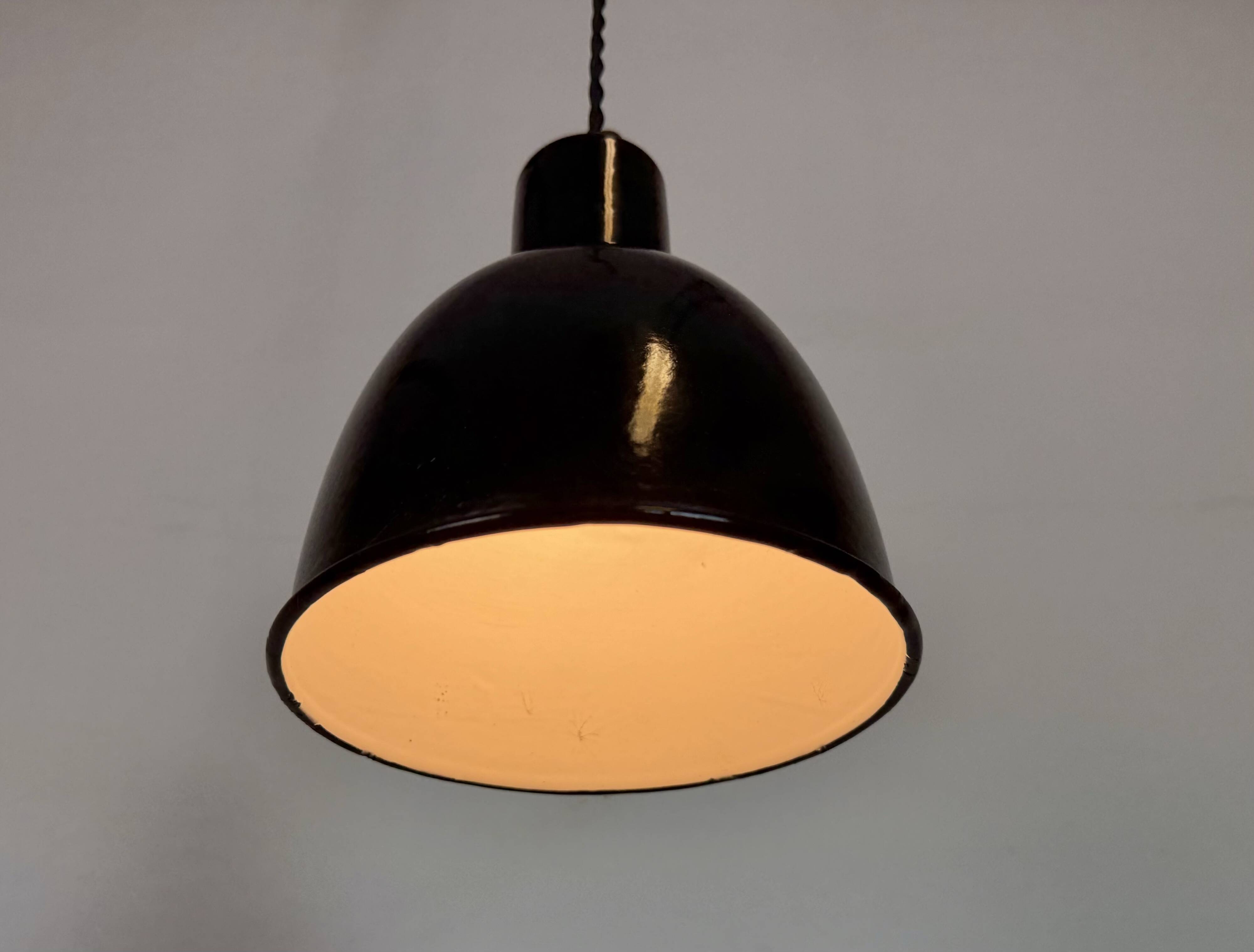 Small Industrial Black Enamel Ceiling Lamp, 1950s