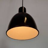 Small Industrial Black Enamel Ceiling Lamp, 1950s
