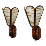 Pair of Copper and Murano Glass Appliques / Wall Lights, Italy