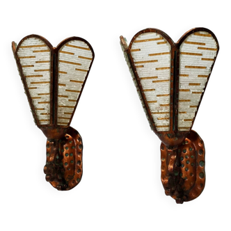 Pair of Copper and Murano Glass Appliques / Wall Lights, Italy