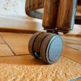 Round rattan bar table on wheels
