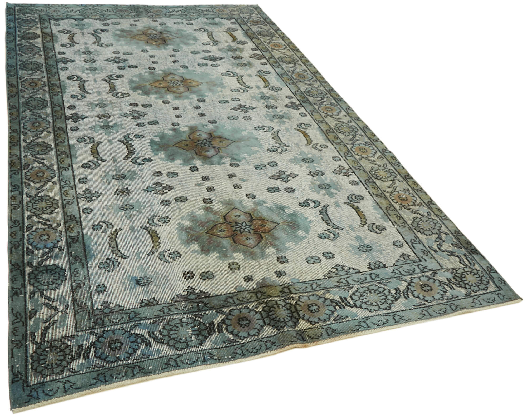 Handmade Hi-Low Pile Oriental 1980s 175 cm x 286 cm Blue Rug