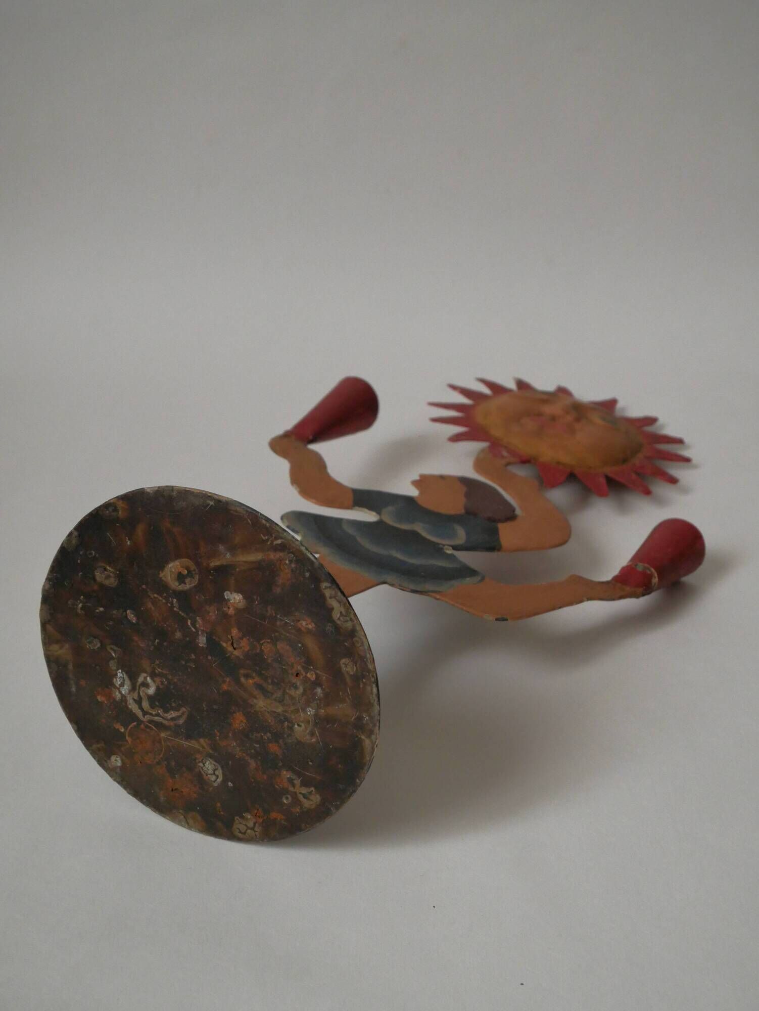 Vintage candelabra candlestick old candle holder in hand-painted metal Netherlands sun dancer
