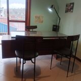 Desk and 3 chairs in 1950s Italian modernist style in rosewood.