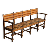 Solid oak bench and straw, French work from 1940.