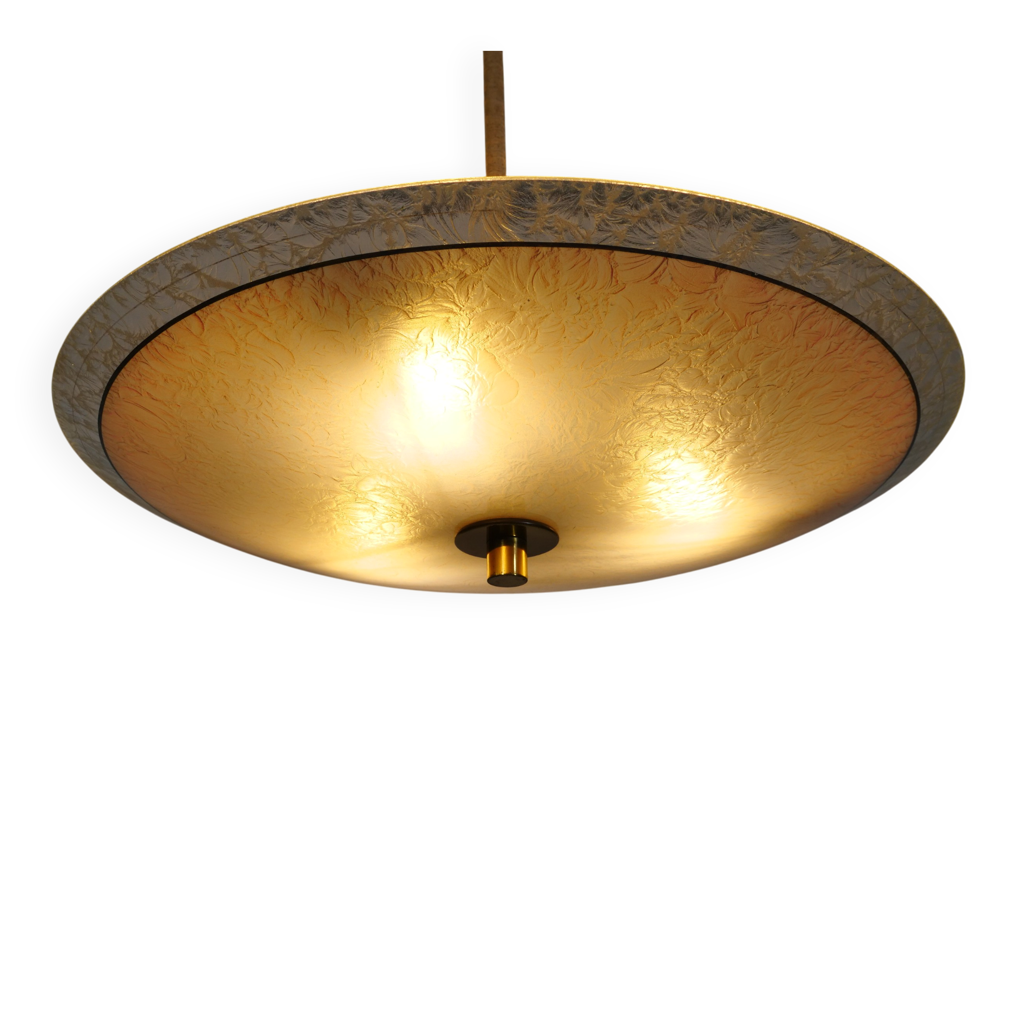 Mid-Century Three-Light Ceiling Lamp with Textured Glass Shade, 1950s
