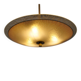 Mid-Century Three-Light Ceiling Lamp with Textured Glass Shade, 1950s
