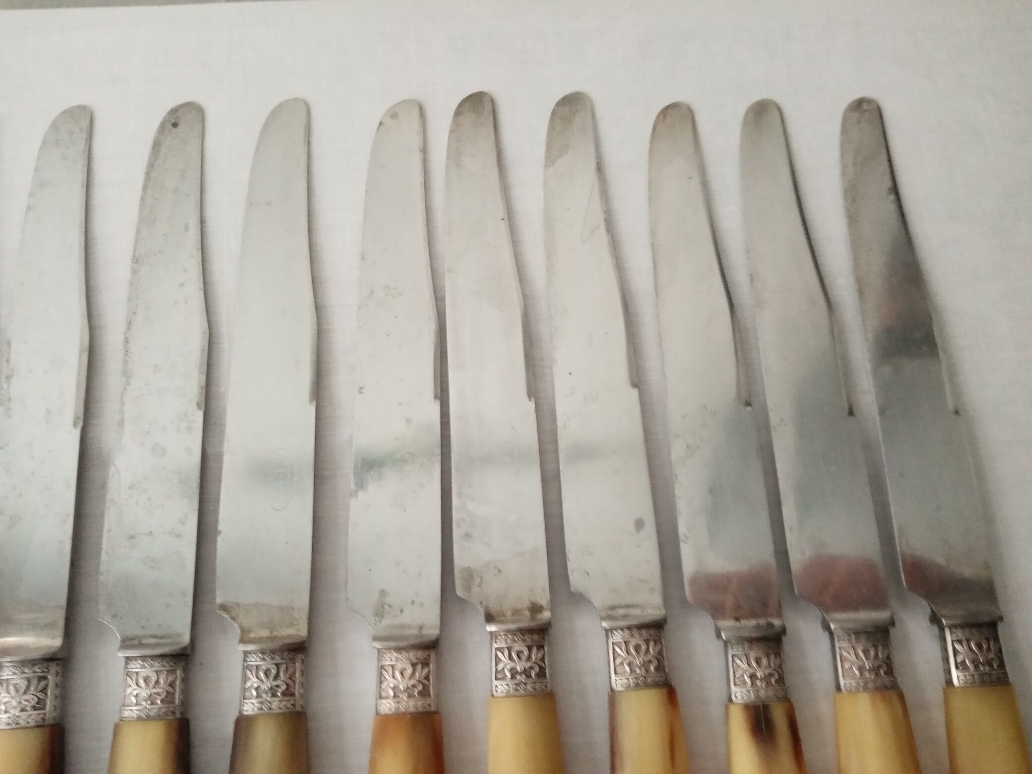 Box 12 old table knife blade steel blade Virole Louis XVI horn handle