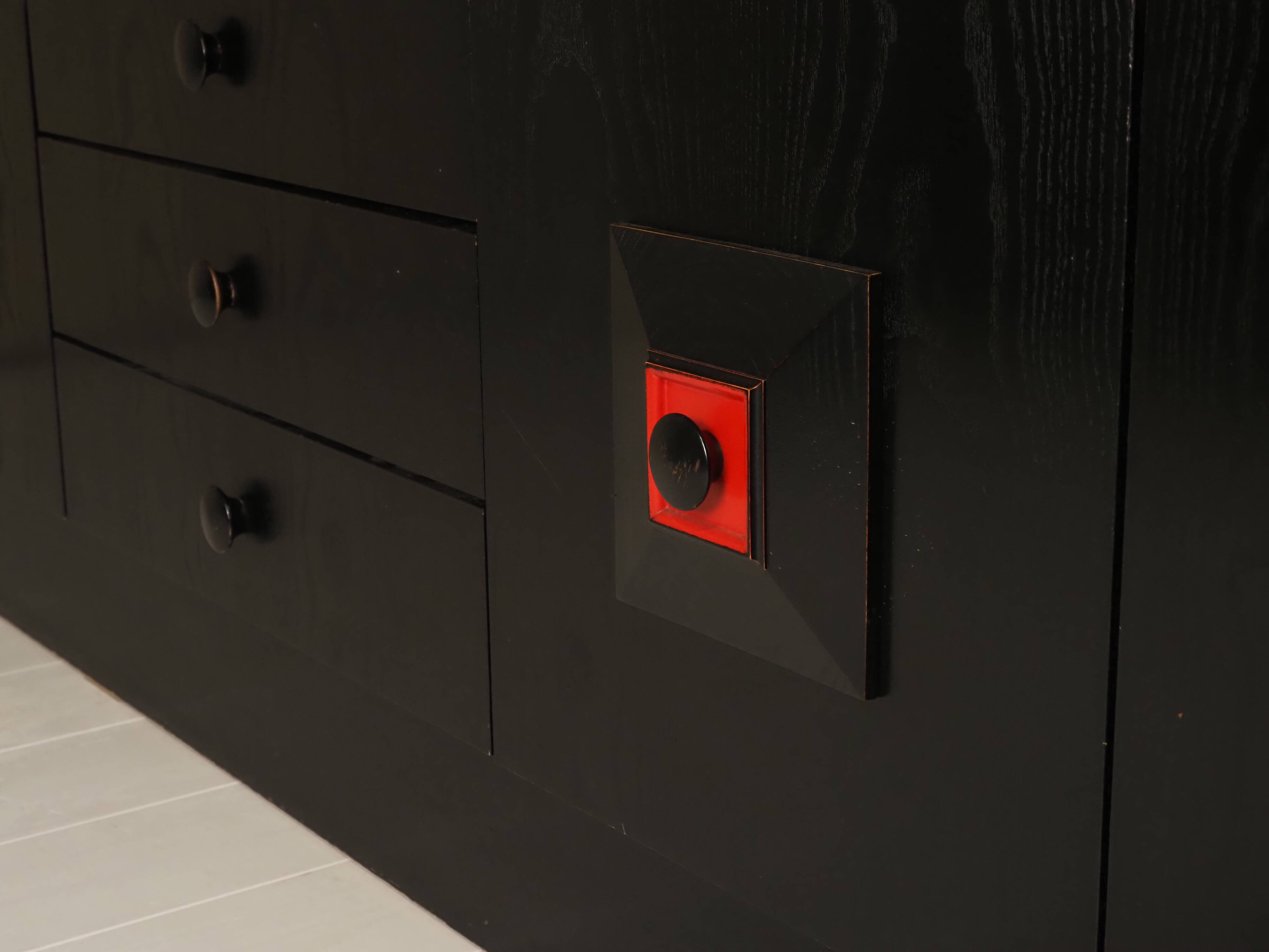 Brutalist Belgian buffet in black and red from the 1960s.