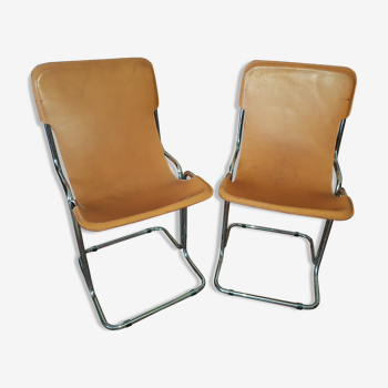 Chaises cuir et chrome 1970