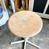 Adjustable industrial stool in white metal and light wood