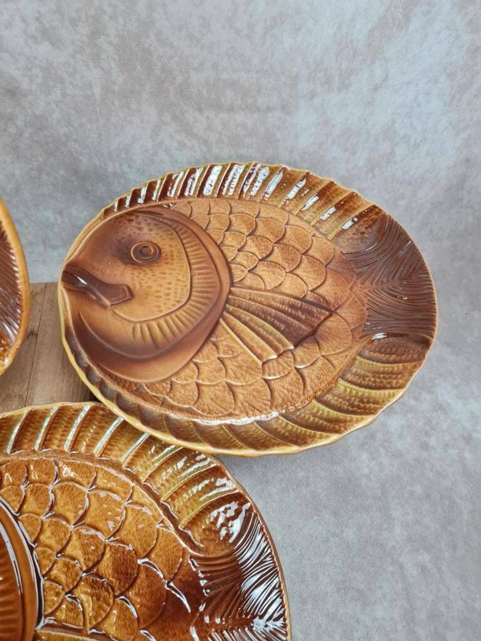 Set of 6 large fish plates Sarreguemines vintage