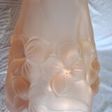 Signed ros - pink glass tulip with octagonal bell flowers - thick molded glass