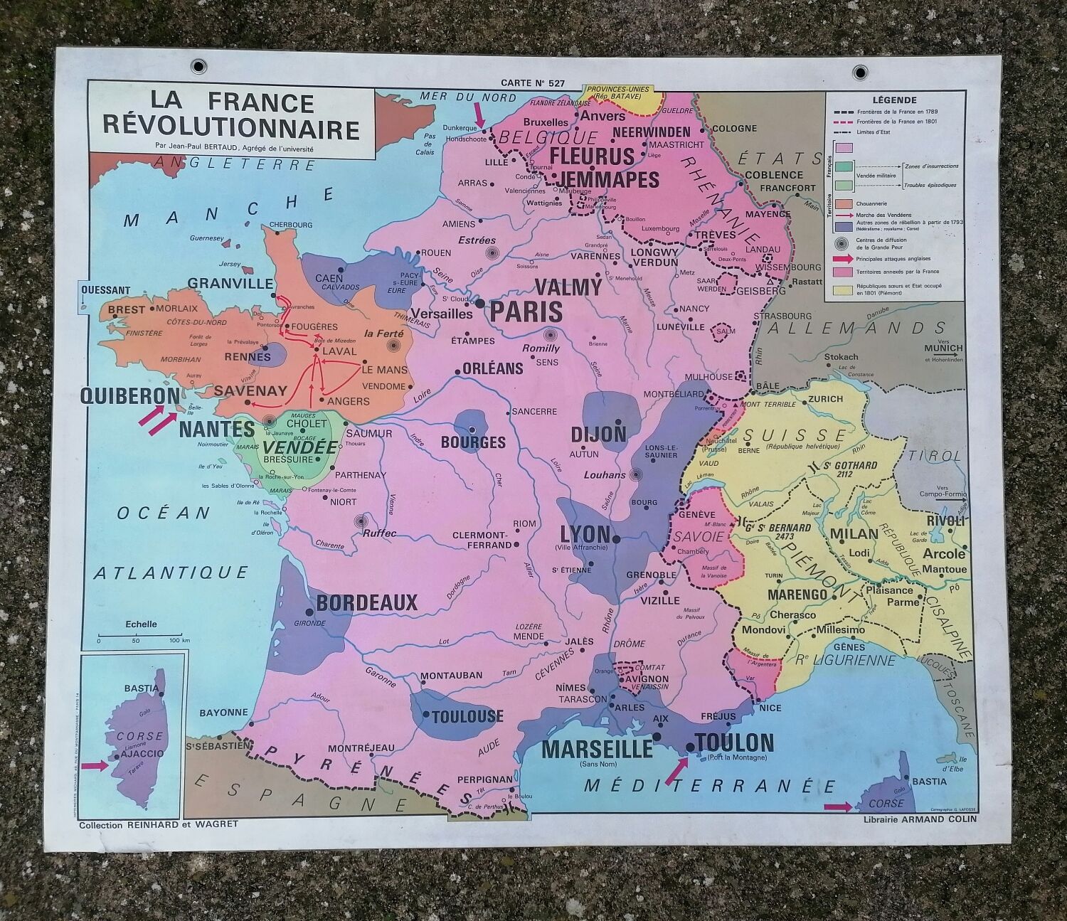 Old historical map Armand Colin The revolutionary France-Paris during the Revolution