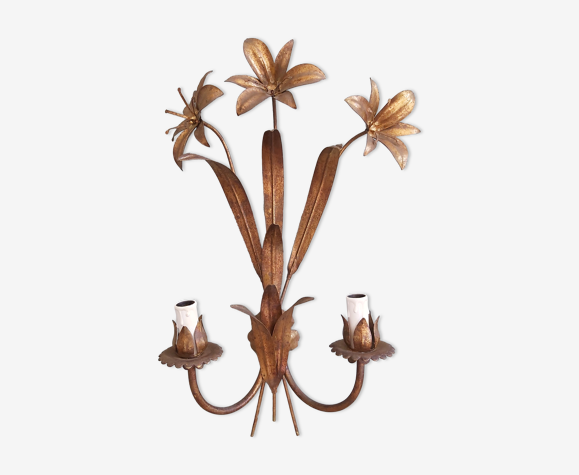 Applique en métal doré décor de fleurs années 70