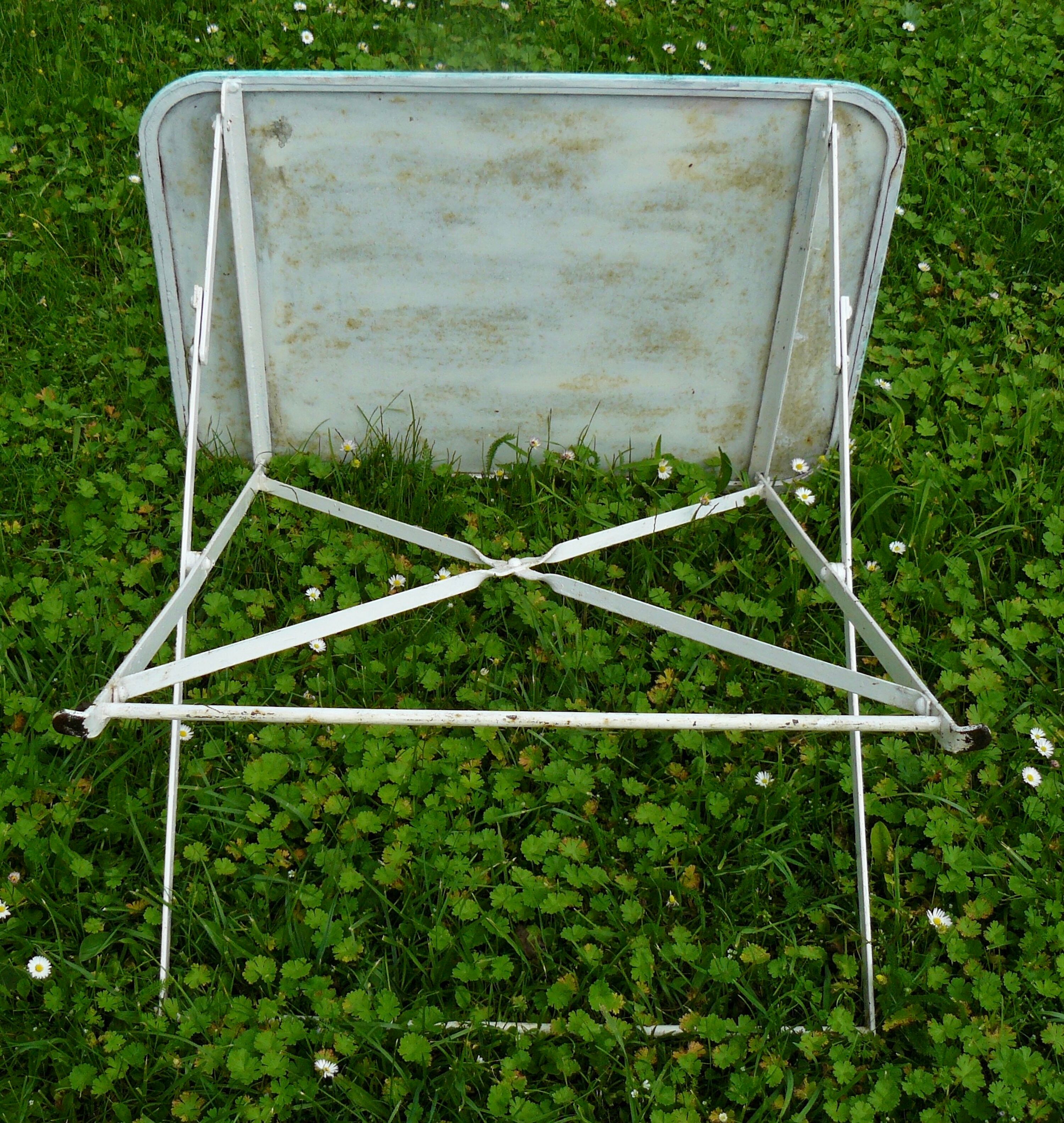 Vintage green and white painted metal folding garden table 1950