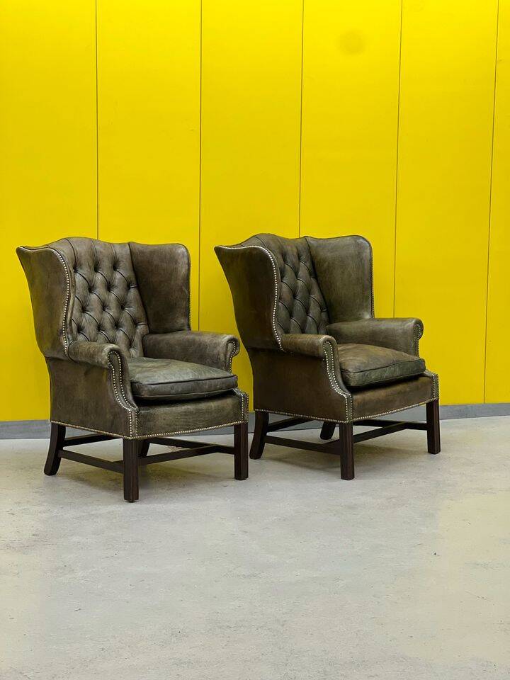 Vintage leather chesterfield wingback armchair-(price is for one Chair)