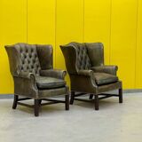 Vintage leather chesterfield wingback armchair-(price is for one Chair)