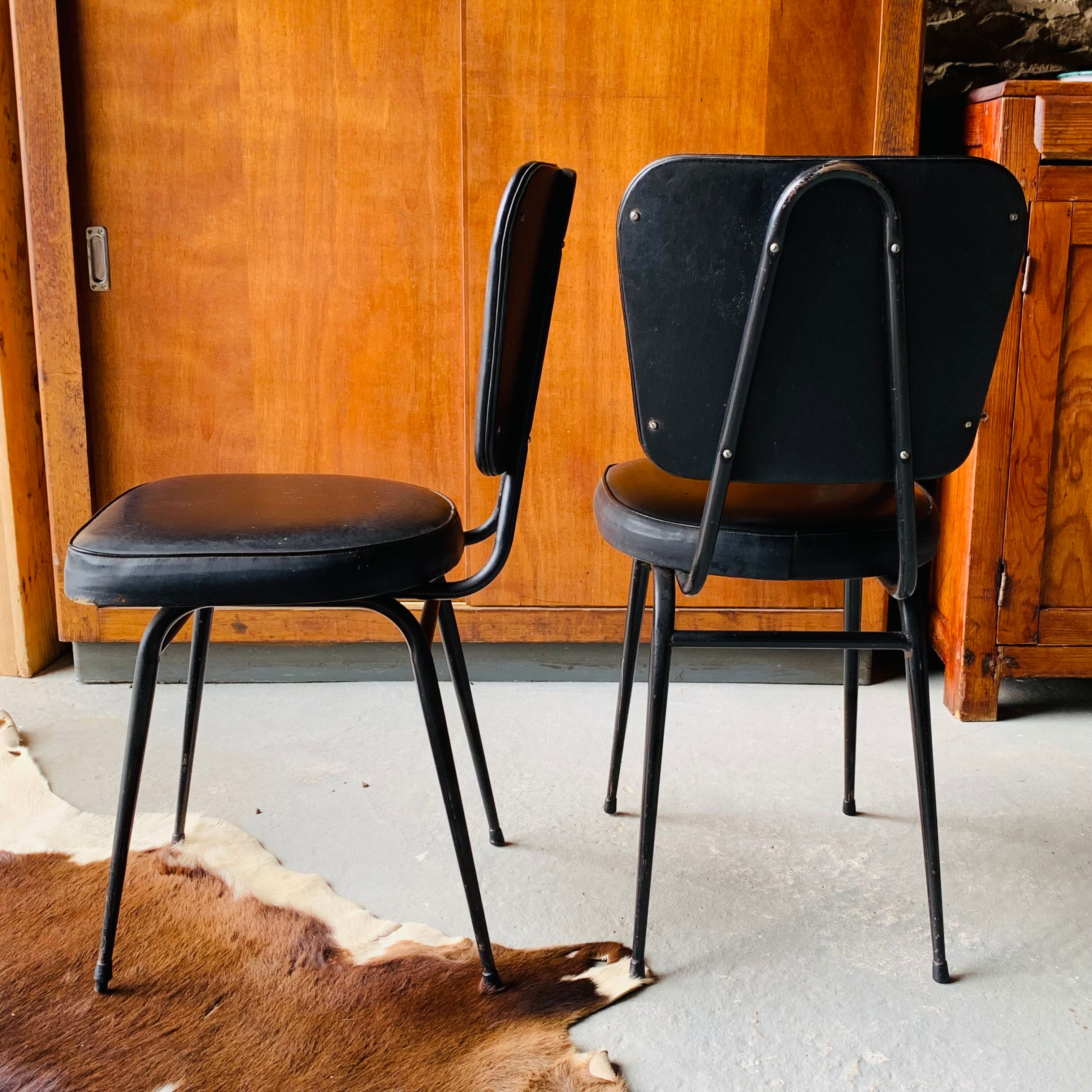 Pair of vintage black skai chairs