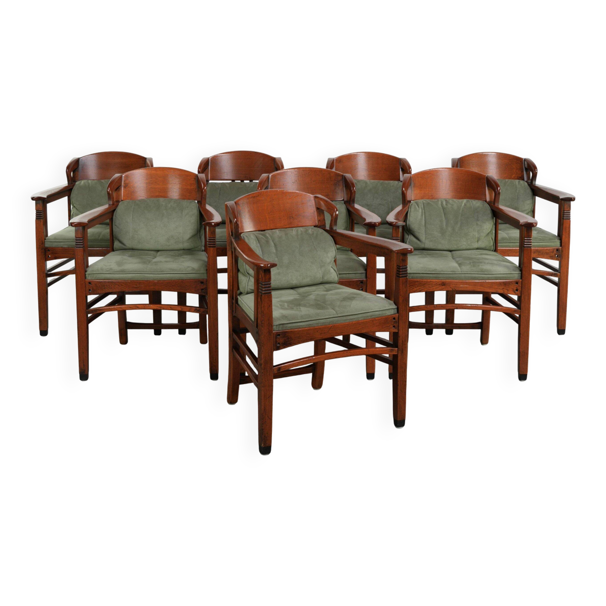 Set of 8 Art Nouveau/Jugendstil dining chairs with suede upholstery