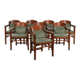 Ensemble de 8 chaises de salle à manger Art Nouveau/Jugendstil avec revêtement en daim.