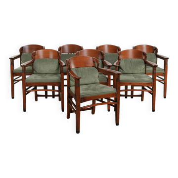 Ensemble de 8 chaises de salle à manger Art Nouveau/Jugendstil avec revêtement en daim.