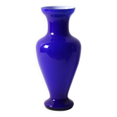 Vase en verre de Murano vintage bleu et blanc rare du milieu du siècle / Italie / années 1970