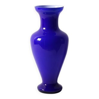 Mid-century Rare Blue and White Vintage Murano Glass Vase / Italy / 1970s