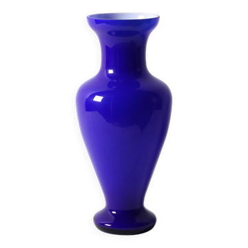 Mid-century Rare Blue and White Vintage Murano Glass Vase / Italy / 1970s