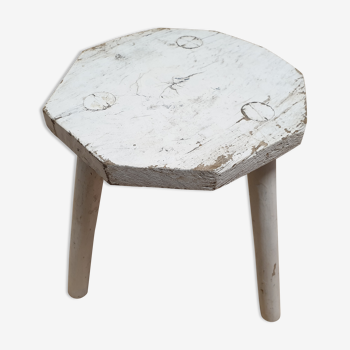 Wooden tripod stool painted white