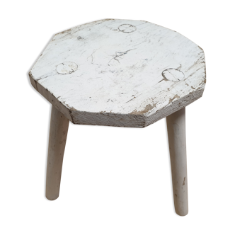 Wooden tripod stool painted white