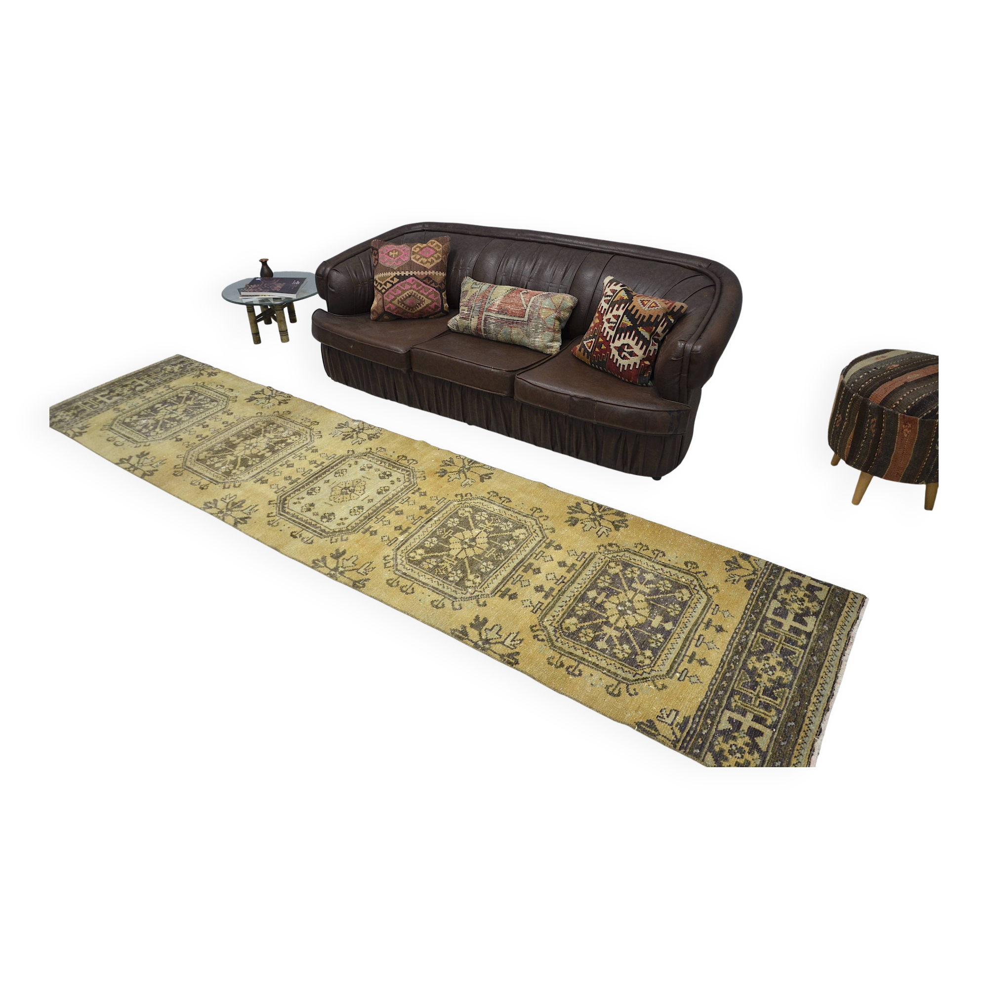 Yellowish & Brown Oushak Runner sku 2255.