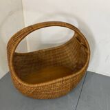 Lit bébé panier vintage en osier et bambou attribué à Gebroeders Jonkers pour Noordwolde, Pays-Bas, 1960